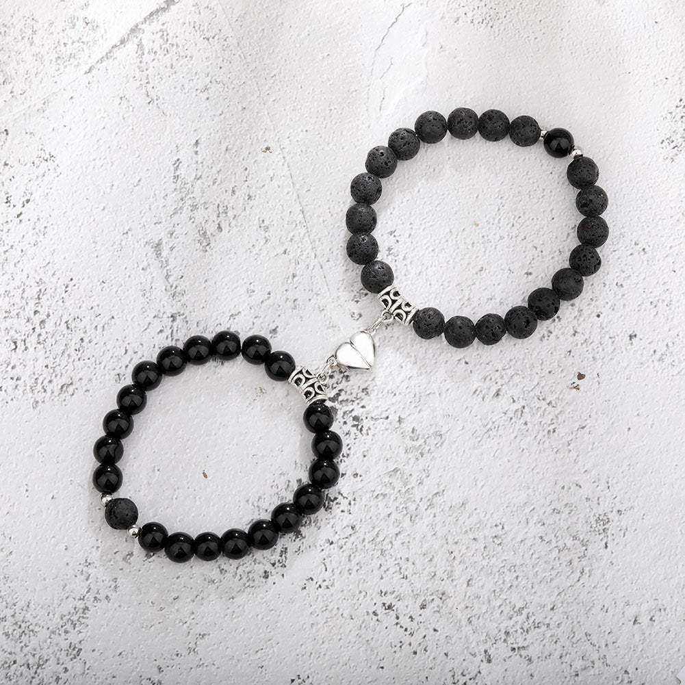 Magnetic Couple Bracelets – Heart Pendant & Natural Stone Design