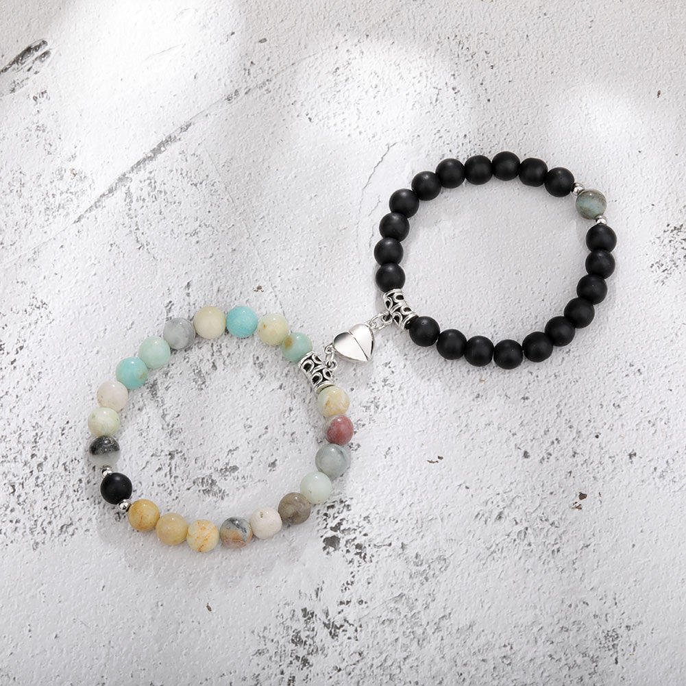 Magnetic Couple Bracelets – Heart Pendant & Natural Stone Design