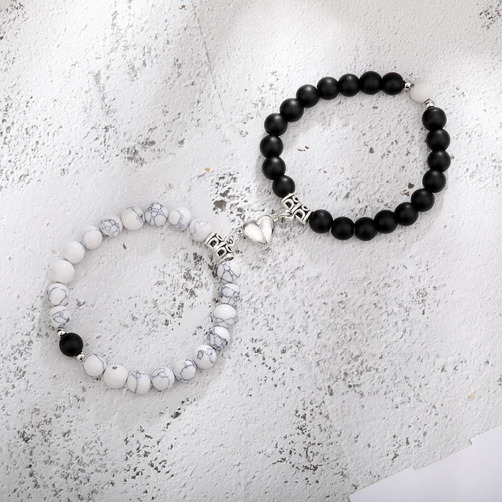 Magnetic Couple Bracelets – Heart Pendant & Natural Stone Design