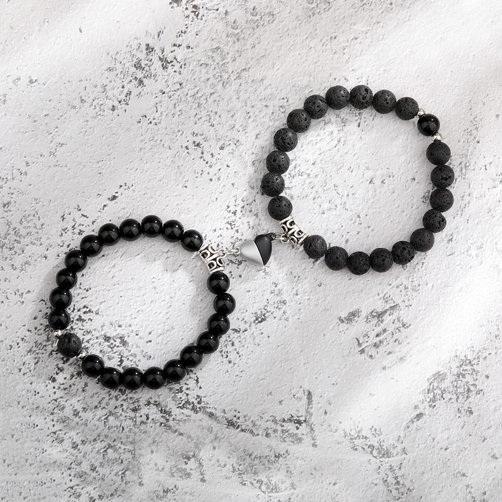 Magnetic Couple Bracelets – Heart Pendant & Natural Stone Design