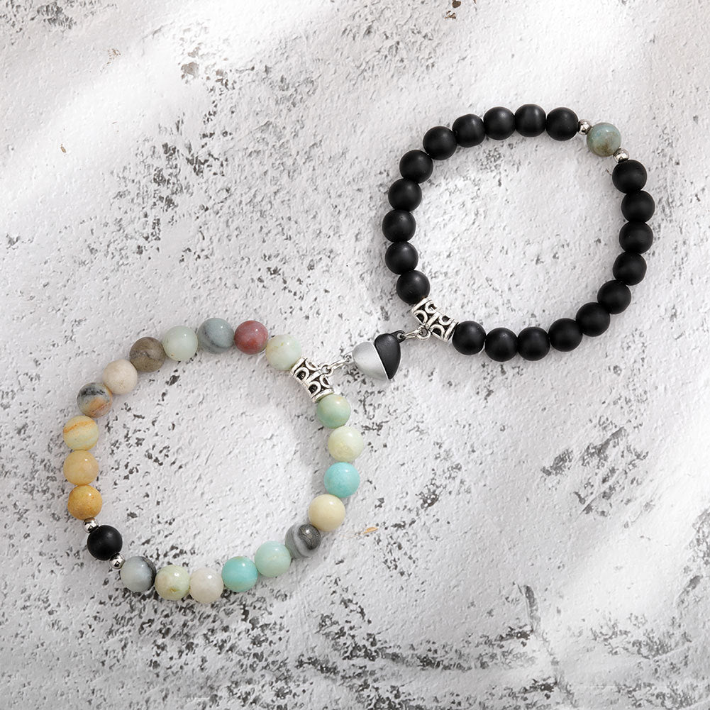Magnetic Couple Bracelets – Heart Pendant & Natural Stone Design