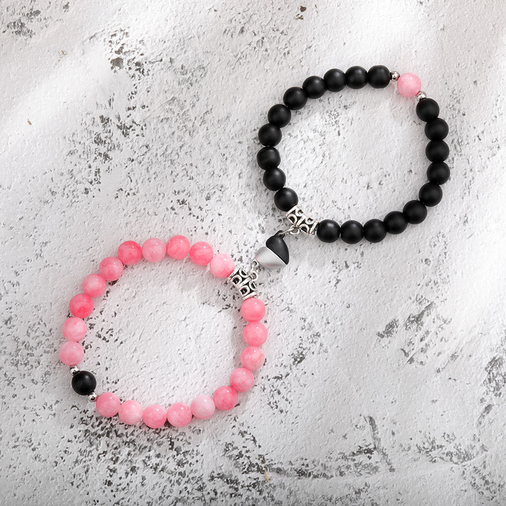 Magnetic Couple Bracelets – Heart Pendant & Natural Stone Design