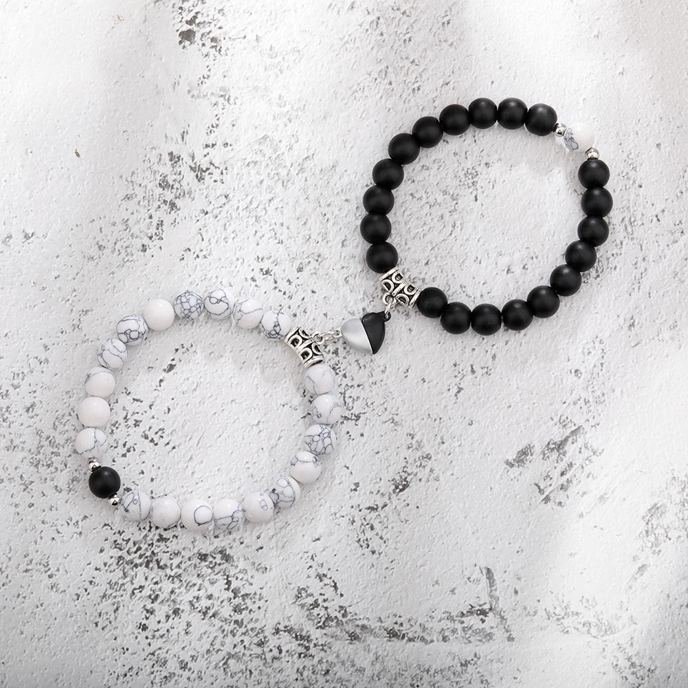 Magnetic Couple Bracelets – Heart Pendant & Natural Stone Design