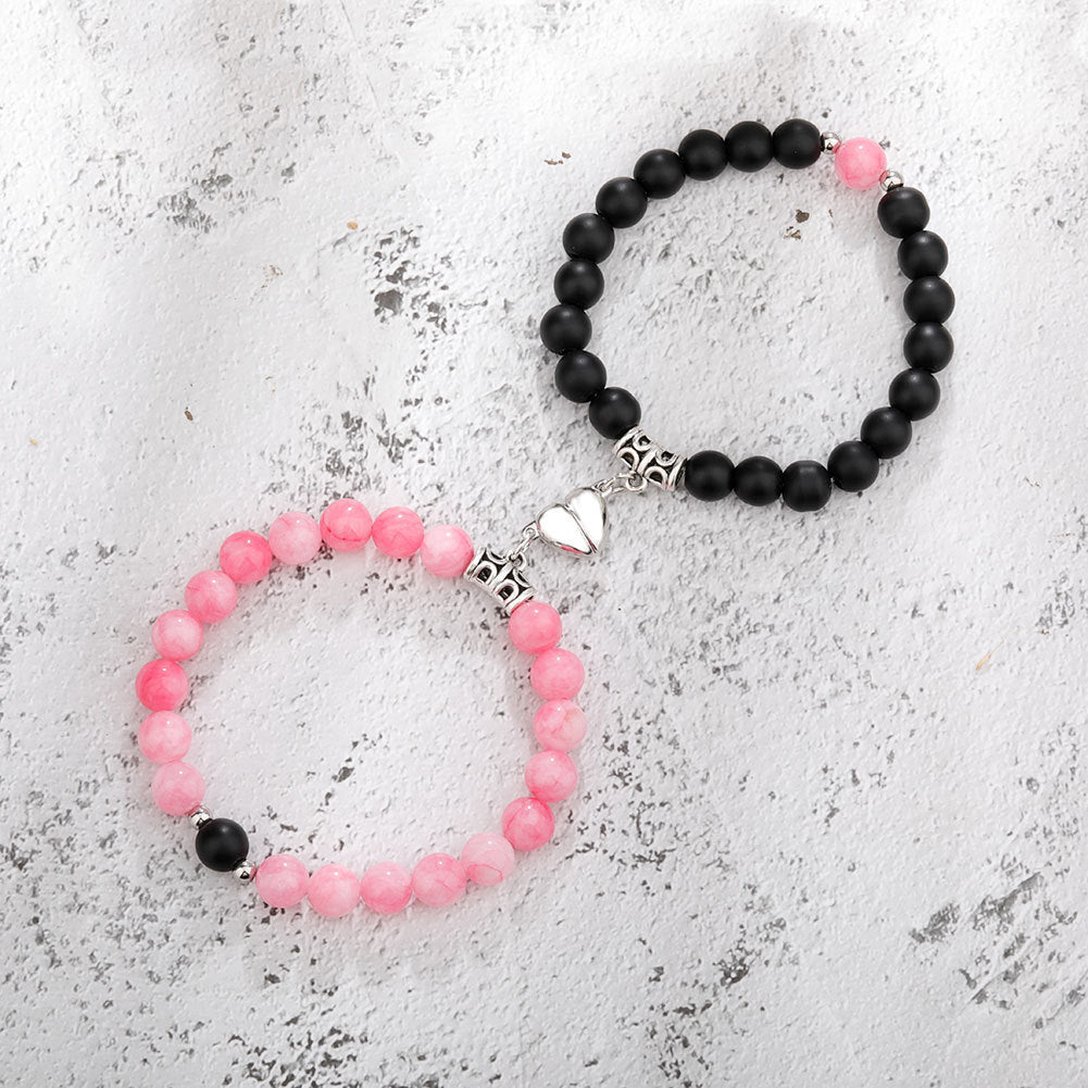Magnetic Couple Bracelets – Heart Pendant & Natural Stone Design