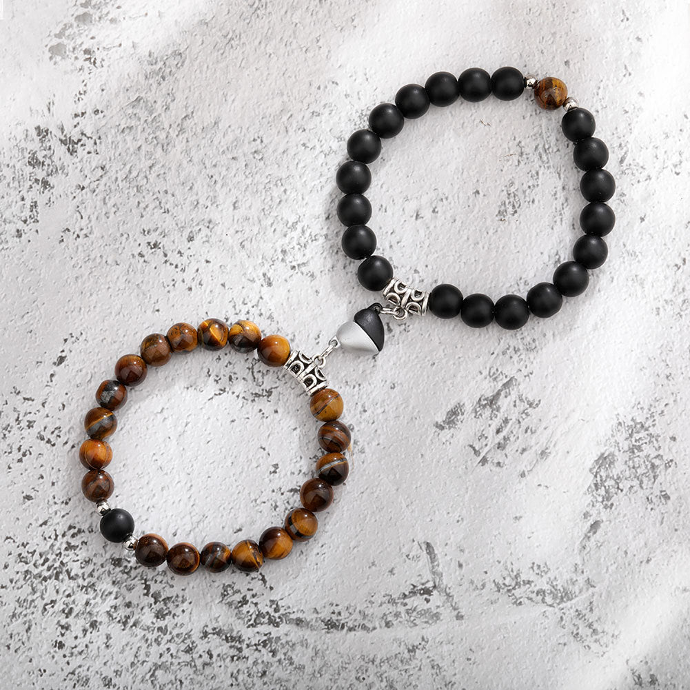 Magnetic Couple Bracelets – Heart Pendant & Natural Stone Design