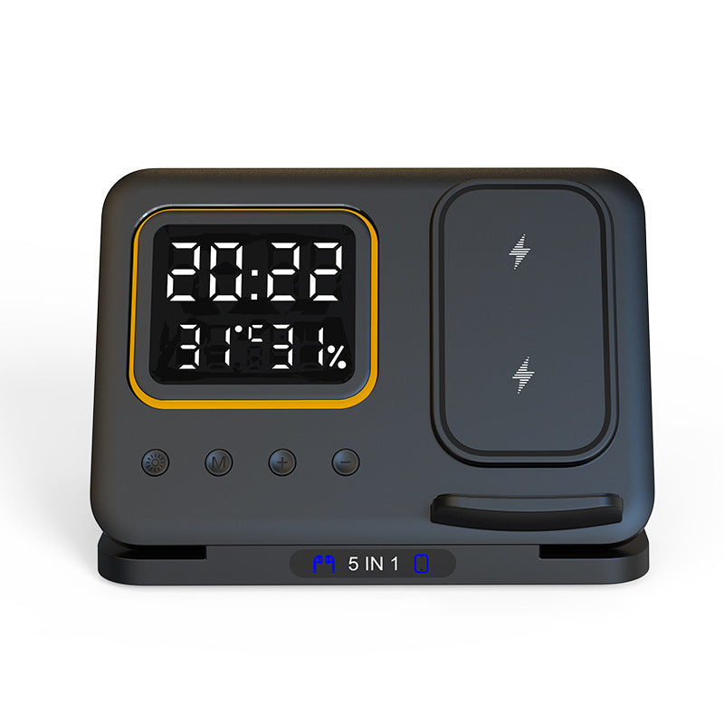5-in-1 Wireless Charging Stand – 15W Fast Charger & LED Alarm Clock