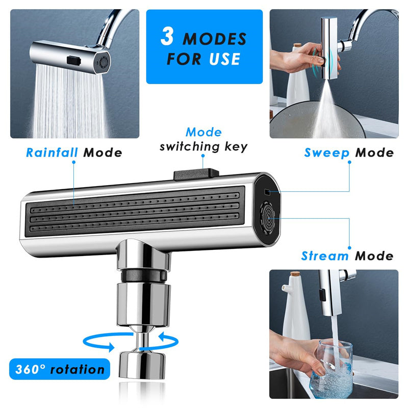 Kitchen Waterfall Faucet – 360° Splash Proof Rotating Bubbler