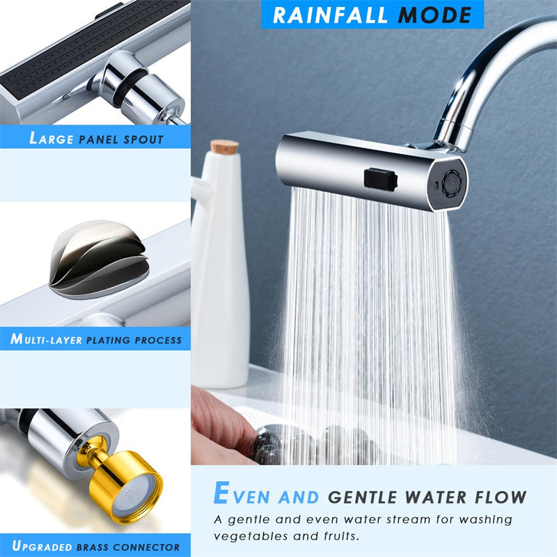 Kitchen Waterfall Faucet – 360° Splash Proof Rotating Bubbler