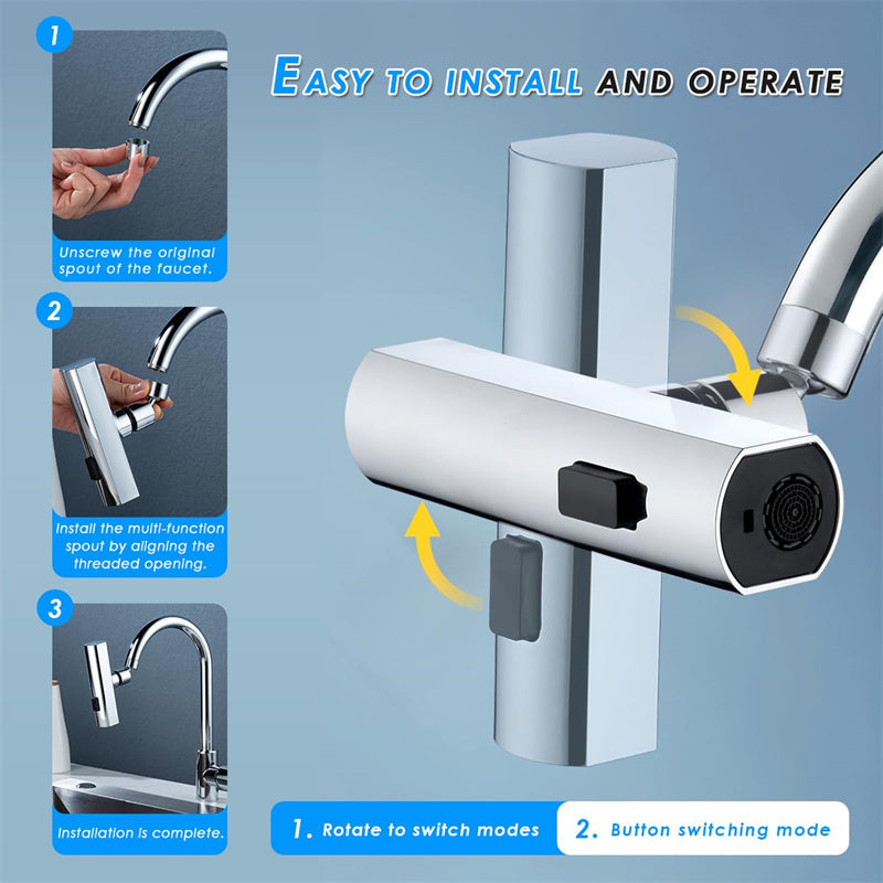 Kitchen Waterfall Faucet – 360° Splash Proof Rotating Bubbler