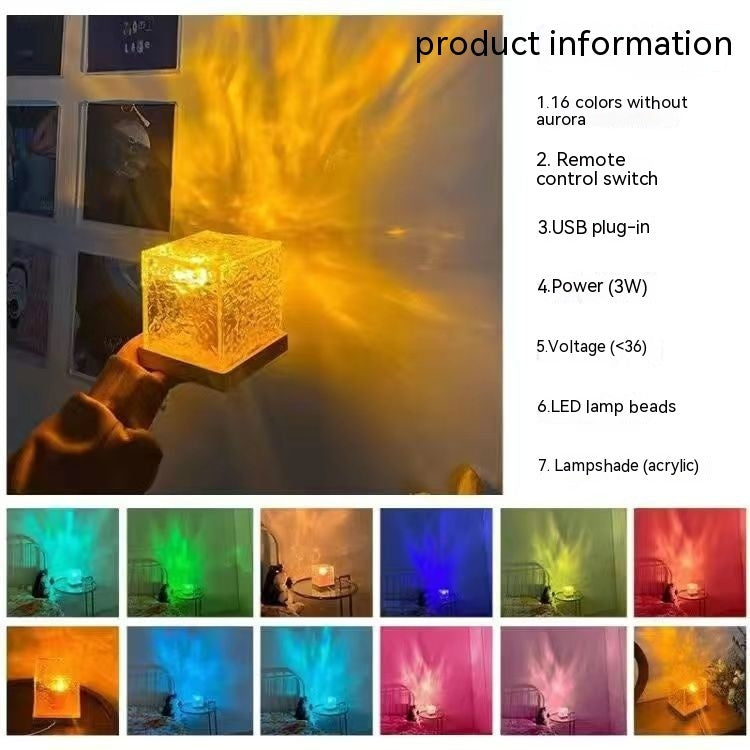 16-Color LED Water Ripple Lamp – USB Rotating RGB Night Light