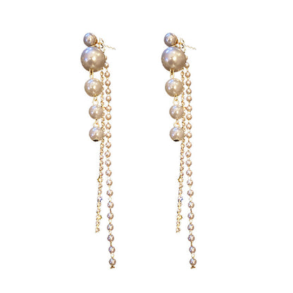 Silver Pearl Tassel Earrings – Elegant Fashion Jewelry