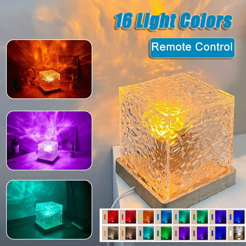 16-Color LED Water Ripple Lamp – USB Rotating RGB Night Light