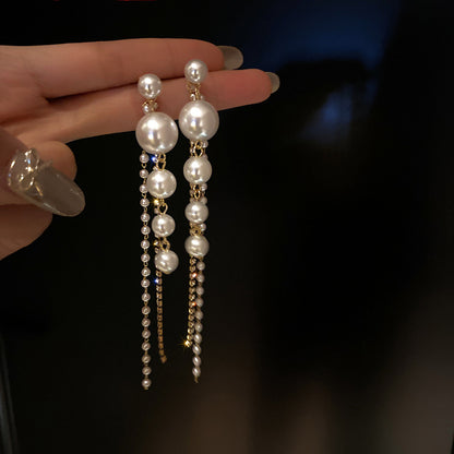 Silver Pearl Tassel Earrings – Elegant Fashion Jewelry