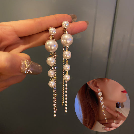 Silver Pearl Tassel Earrings – Elegant Fashion Jewelry