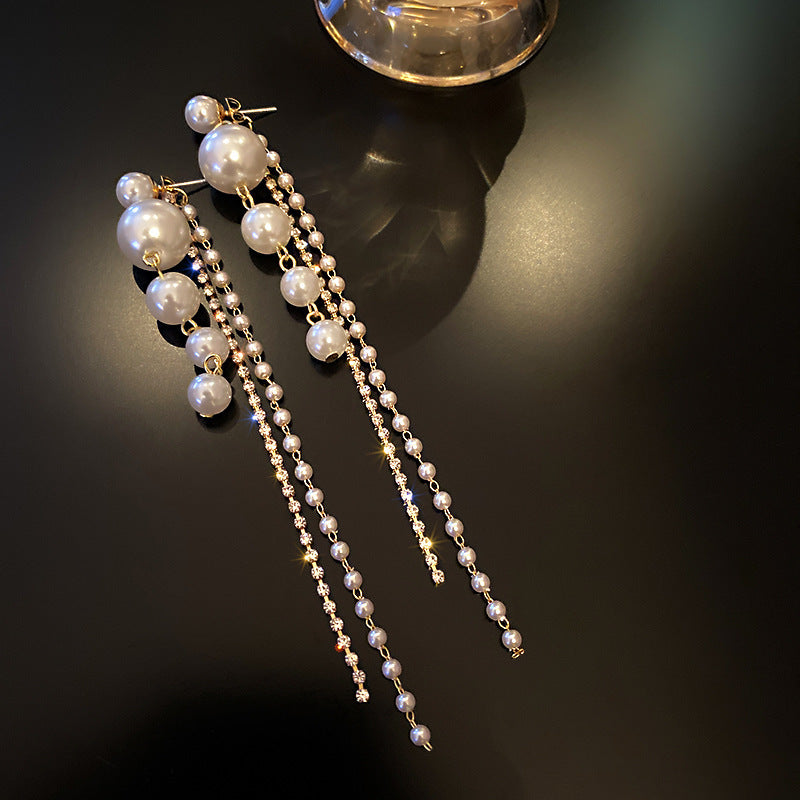 Silver Pearl Tassel Earrings – Elegant Fashion Jewelry